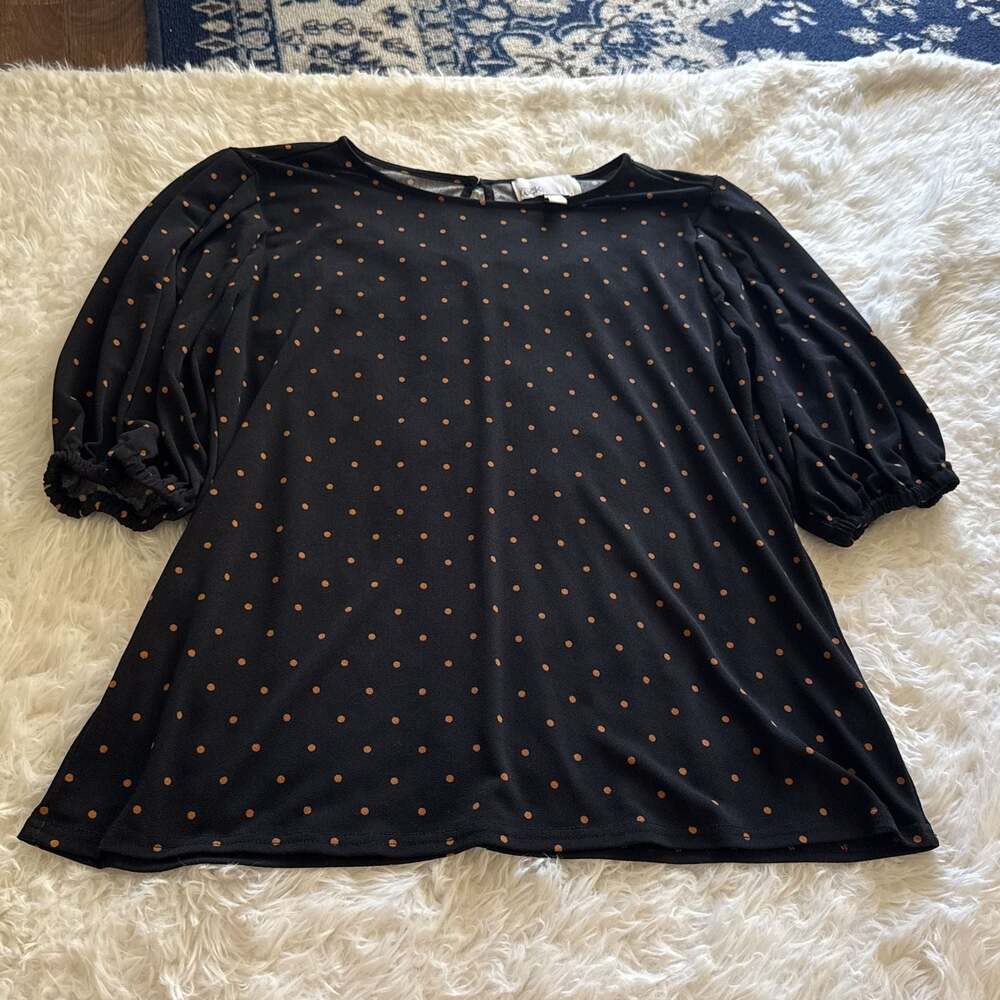 Nordstrom Rack Black and Brown Polka‎ Dot Blouse Medium